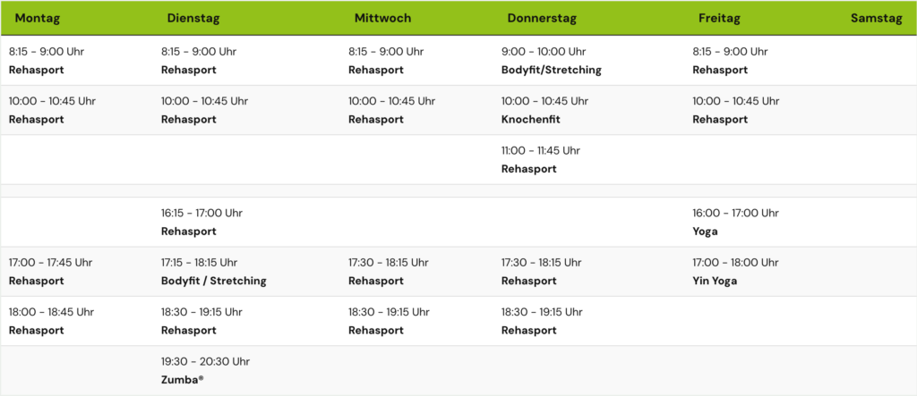 Stundenplan Gesundheitskurse Balance Rosenheim